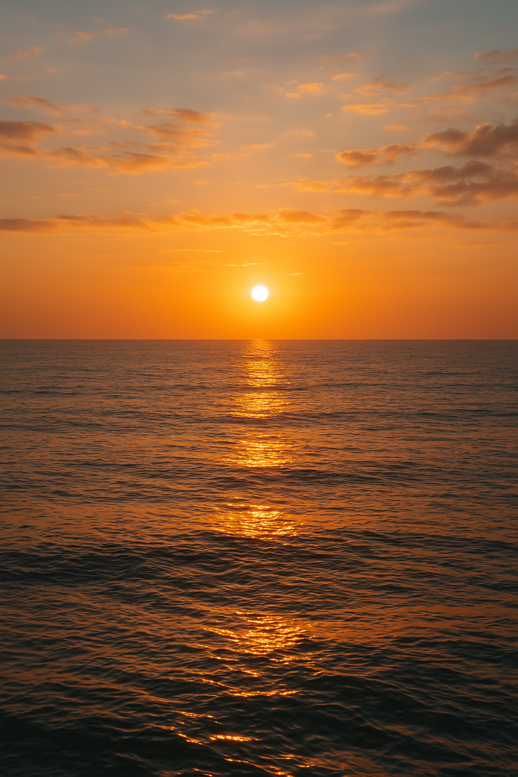 Golden sunset over a calm ocean with shimmering light on the water. Peaceful nature scene for mindfulness, reflection, and relaxation.